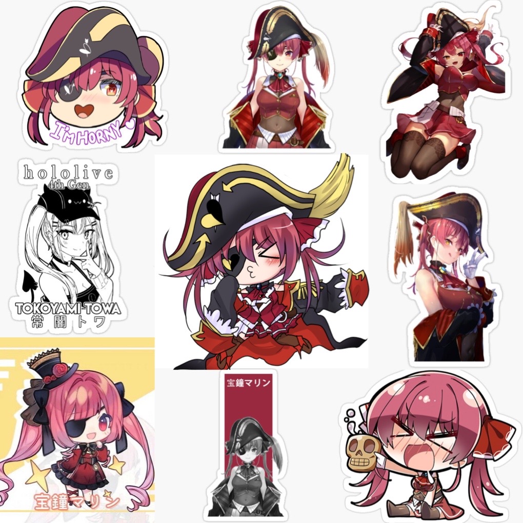 Ảnh Sticker Vtuber Houshou marine Hololive 30-60 cái ép lụa khác nhau/ hình dán Houshou marine