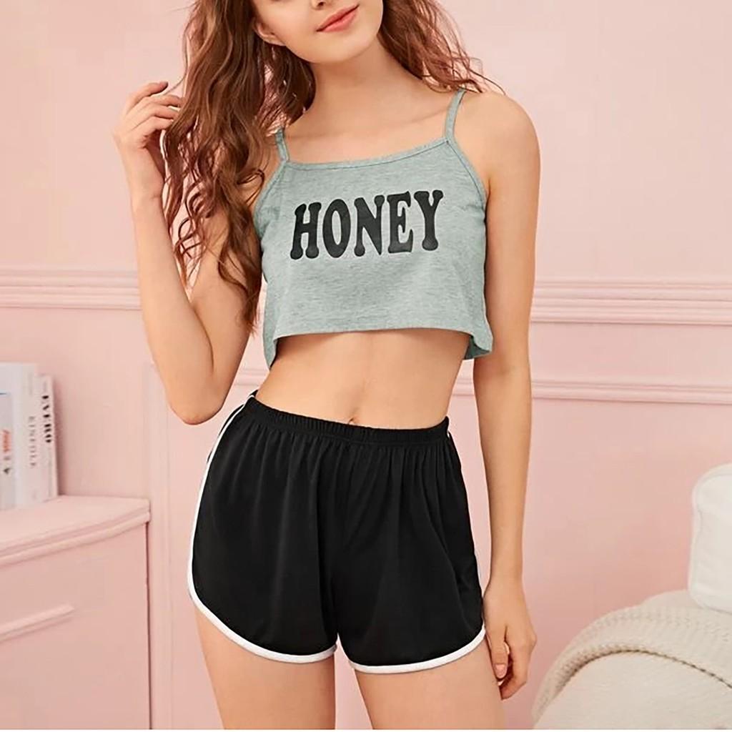 DB036 - Bộ đồ thun cotton áo 2 dây quần đùi dễ thương làm đồ bộ mặc nhà, đồ đi chơi phố, đồ đi ngủ. Đồ thun nữ mùa hè