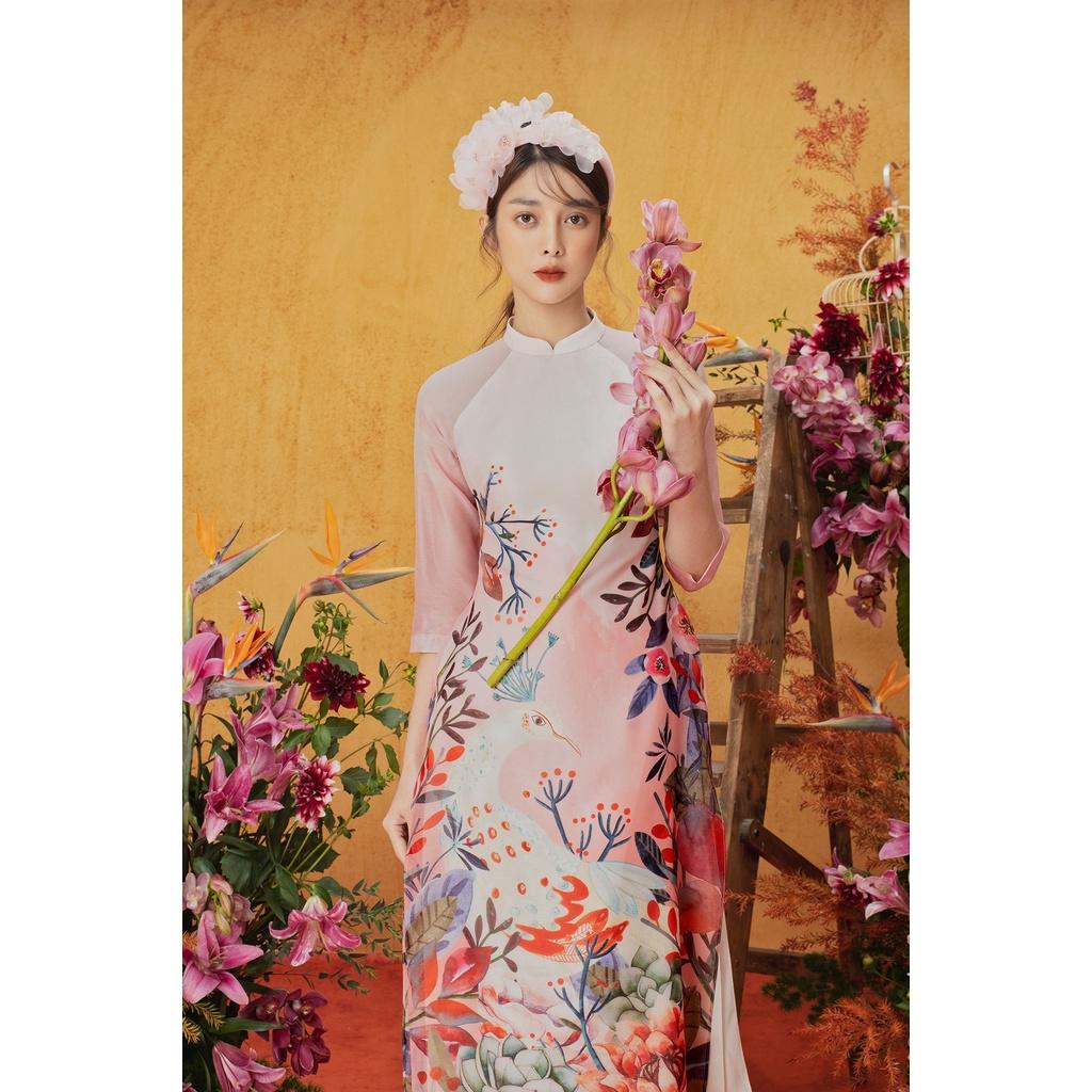 Áo dài cam con công, quần cam hồng 1AD1034 ADORE DRESS