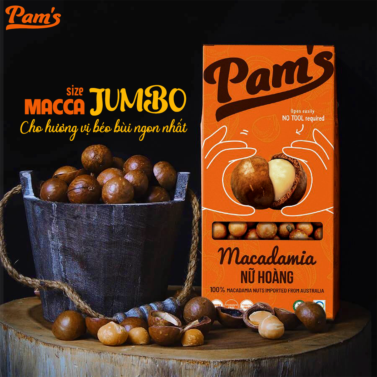 COMBO 2 Maccadamia Nữ Hoàng Nhập Khẩu Úc Pam's(250g) - Tách Tay, Sấy Chín Thơm Ngon