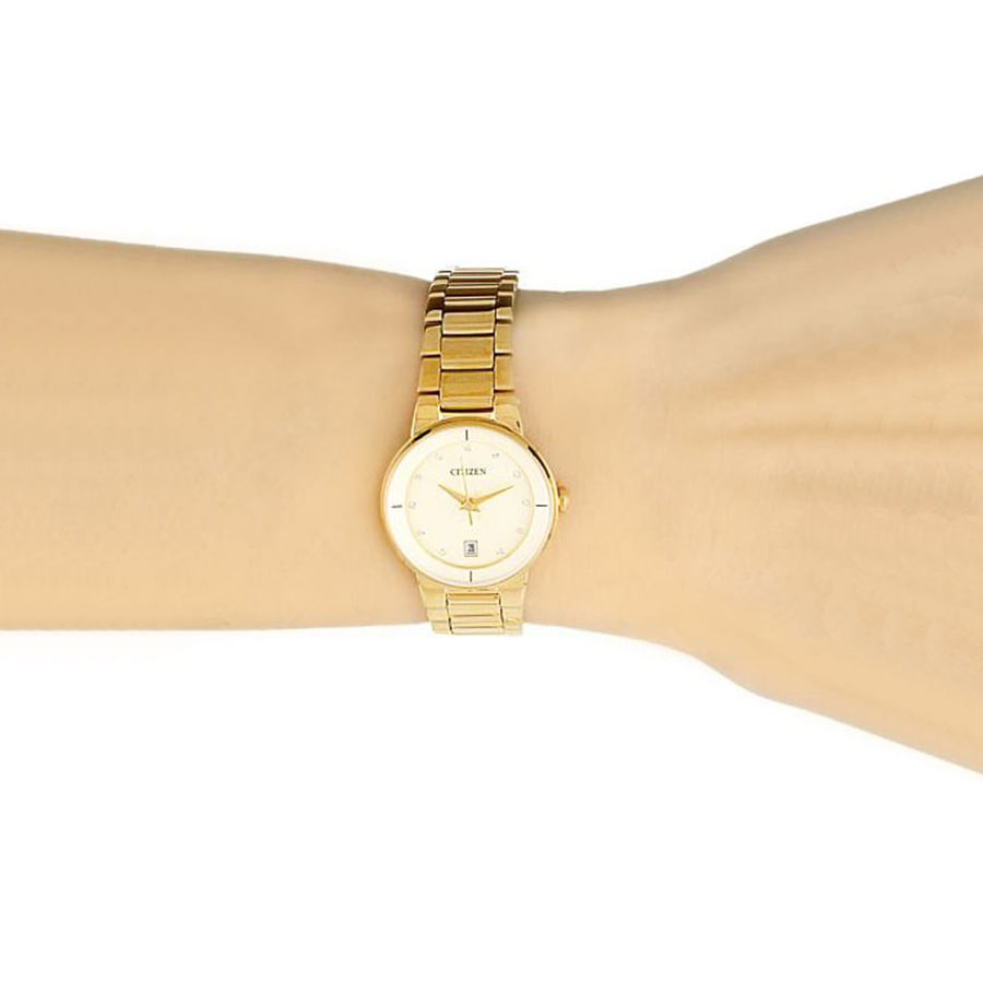 Đồng Hồ Nữ Citizen Đính Đá Swarovski Dây Thép Không Gỉ EU6012-58P - Mặt Vàng