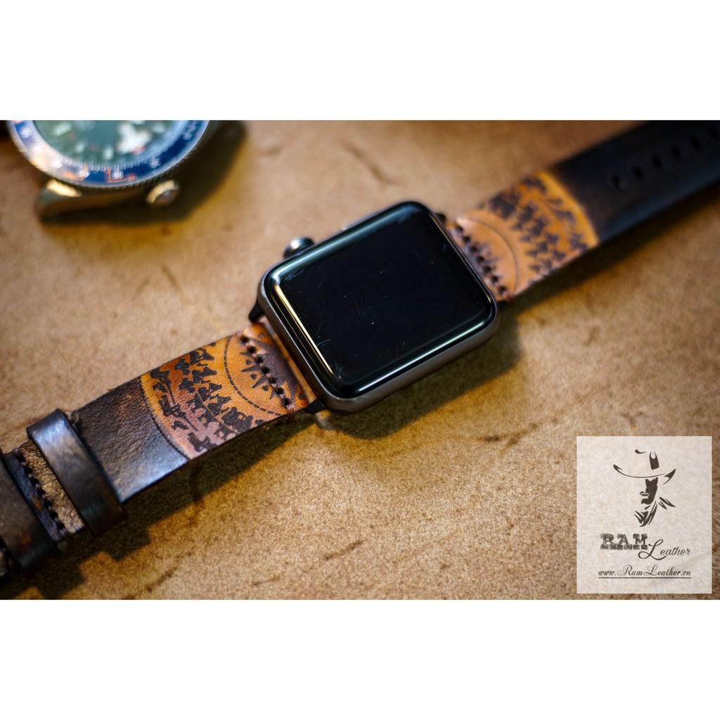 DÂY DÀNH CHO APPLE WATCH TRỒNG ĐỒNG DA BÒ Ý CHOCOLA NÂU - RAM SIMPLE TRỐNG ĐỒNG -ĐỦ SIZE