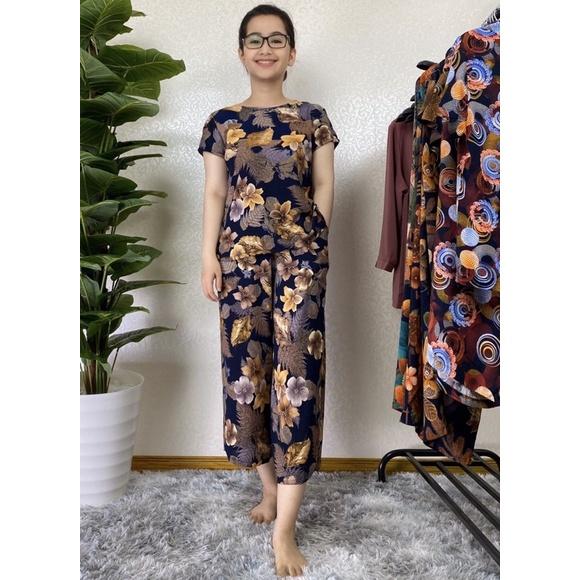 Bộ mặc nhà trung niên, lanh nhung lửng cao cấp