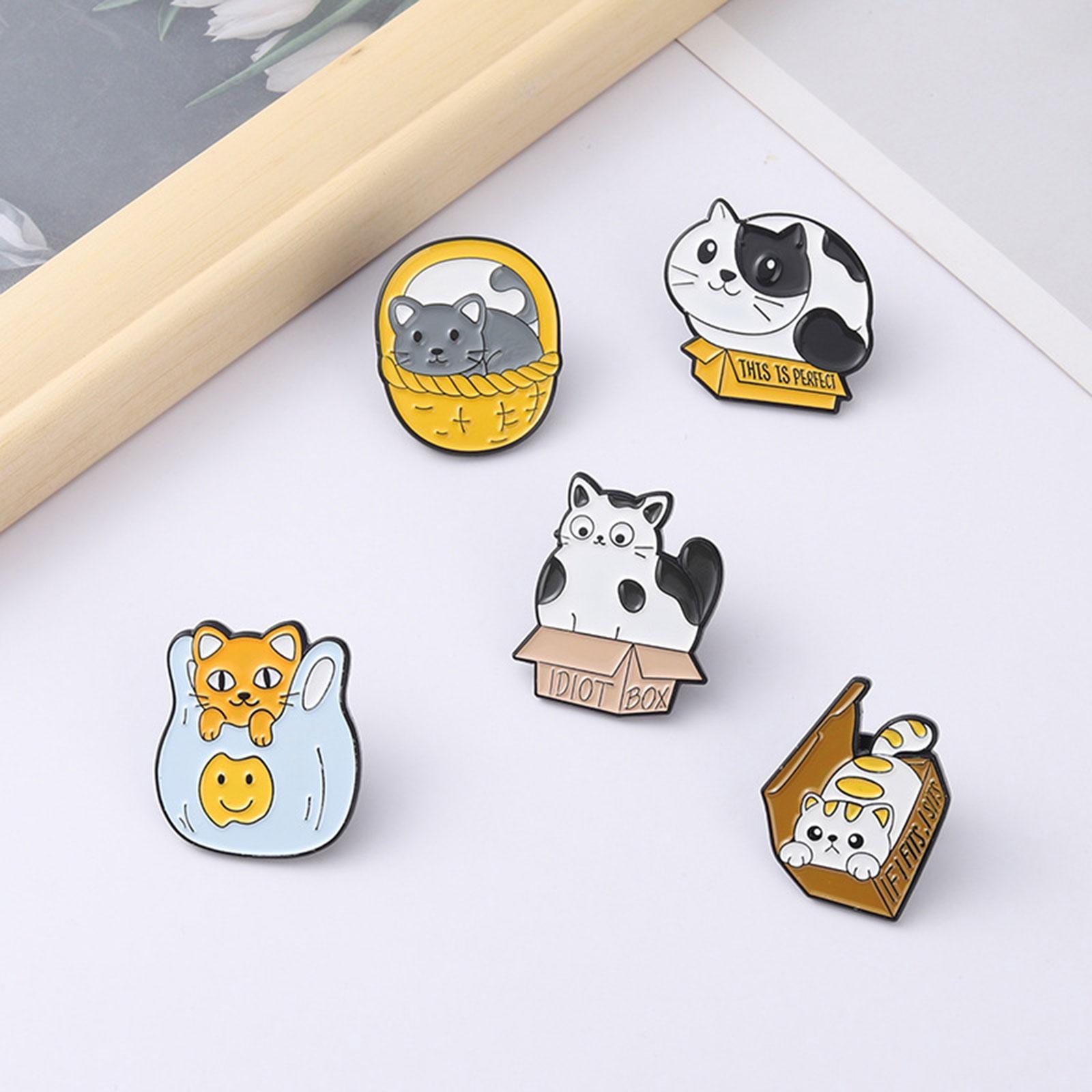 5 Pieces Cartoon Cat Enamel Brooches Jewelry Pins Badge for Bag Shirt Decor