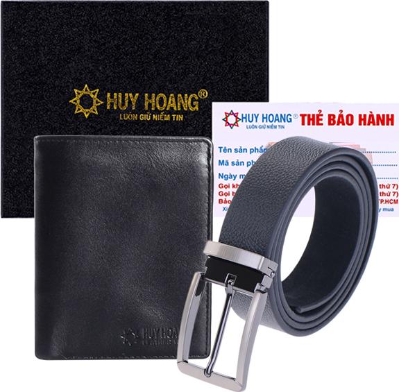 Bộ Ví & Thắt Lưng Nam Da Bò Huy Hoàng HT2108-HT4120 - Đen