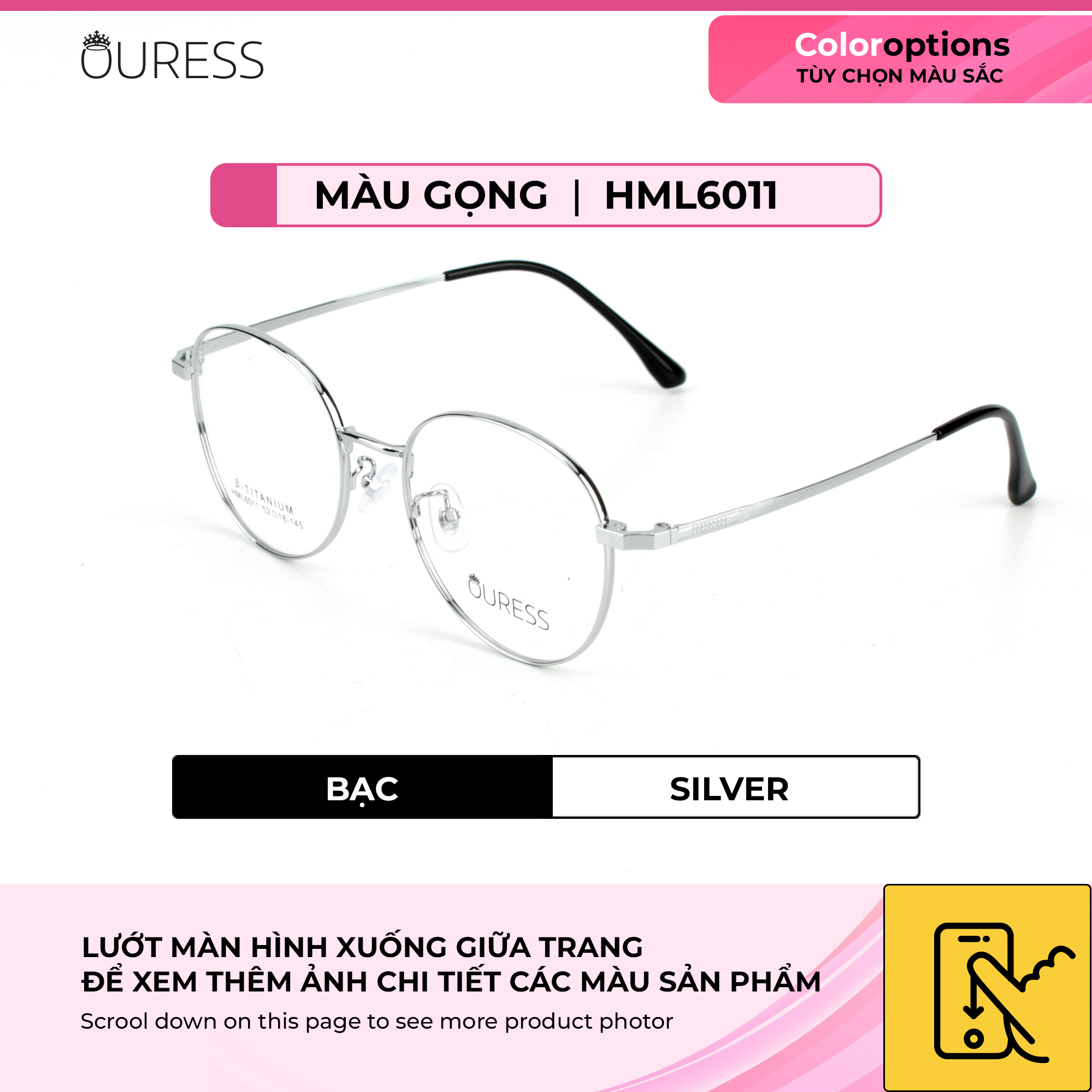 Gọng kính Titanium cao cấp thời trang nam nữ Ouress HML6011