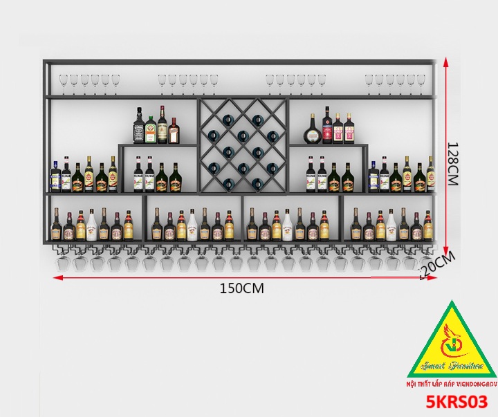 KỆ TRƯNG RƯỢU KHUNG SẮT – MẶT GỖ CÓ ĐÈN 5KRS03 - NỘI THẤT LẮP RÁP VIENDONGADV