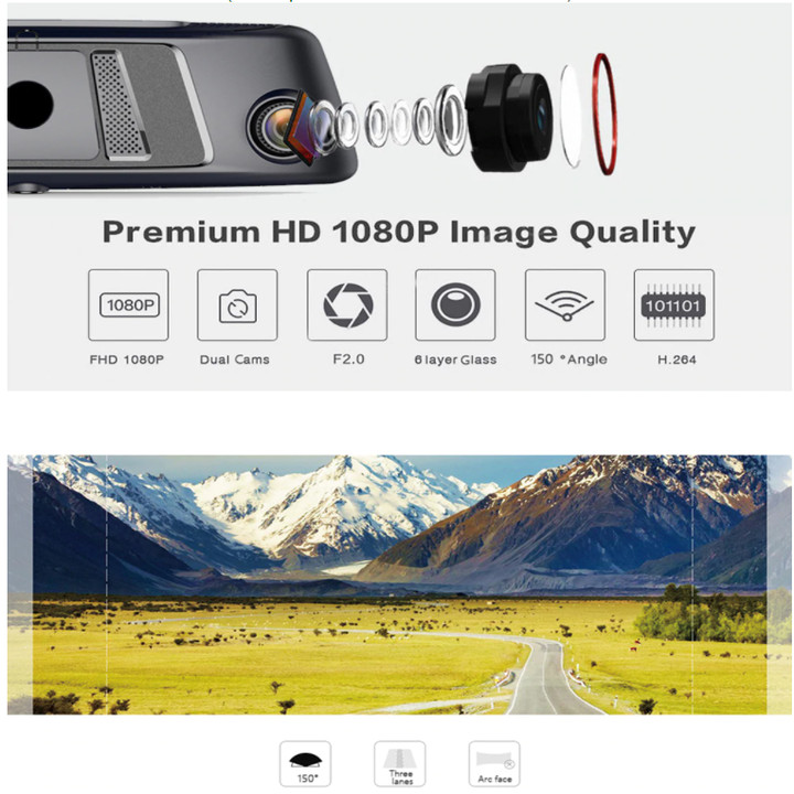 Camera hành trình cao cấp Whexune K950 màn hình cảm ứng 10 ich tích hợp 4 camera, Android 5.1, Wifi, GPS, Ram 2GB, Rom 32GB - Hàng Nhập Khẩu