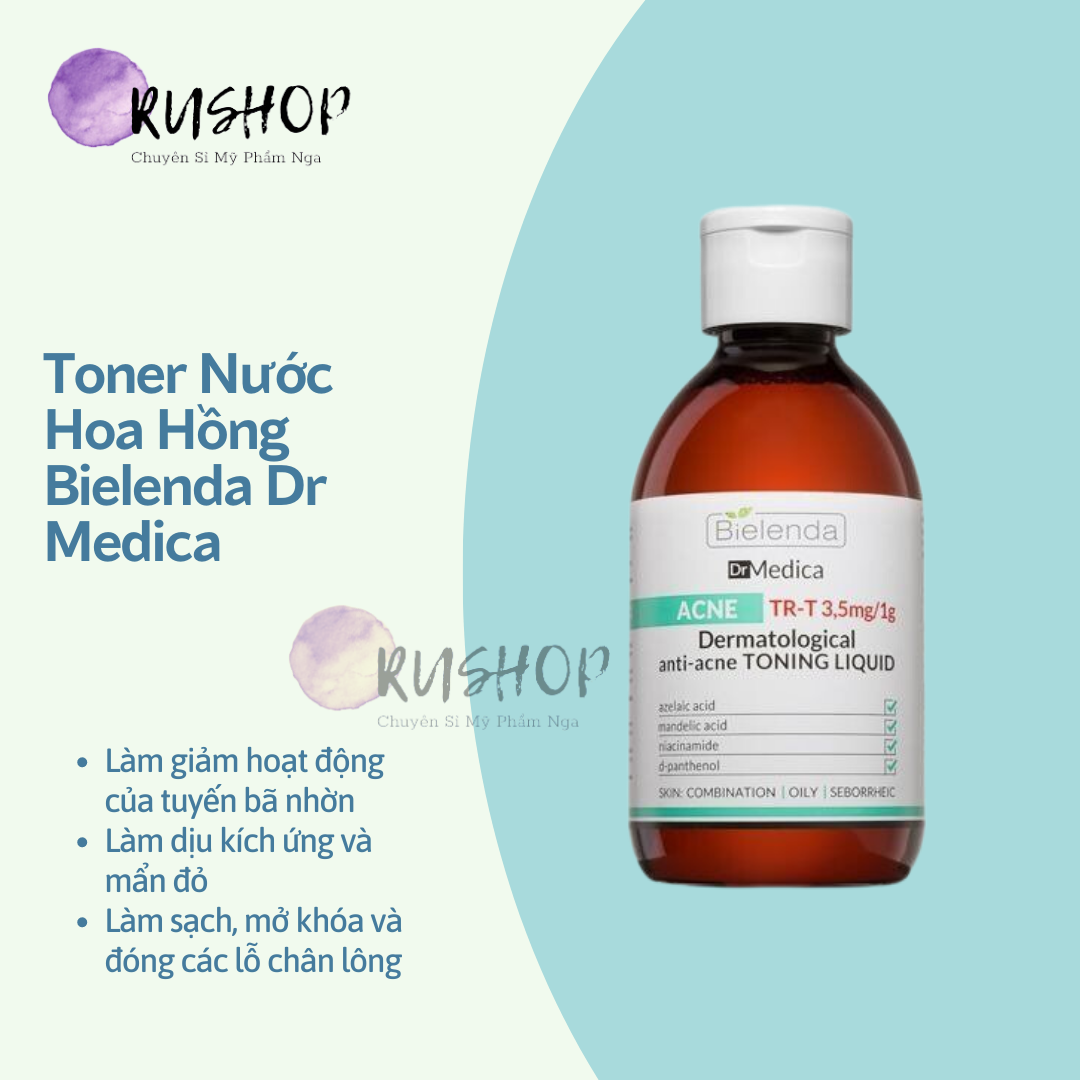 Toner nước hoa hồng Bielenda Dr Medica giảm mụn cấp nước