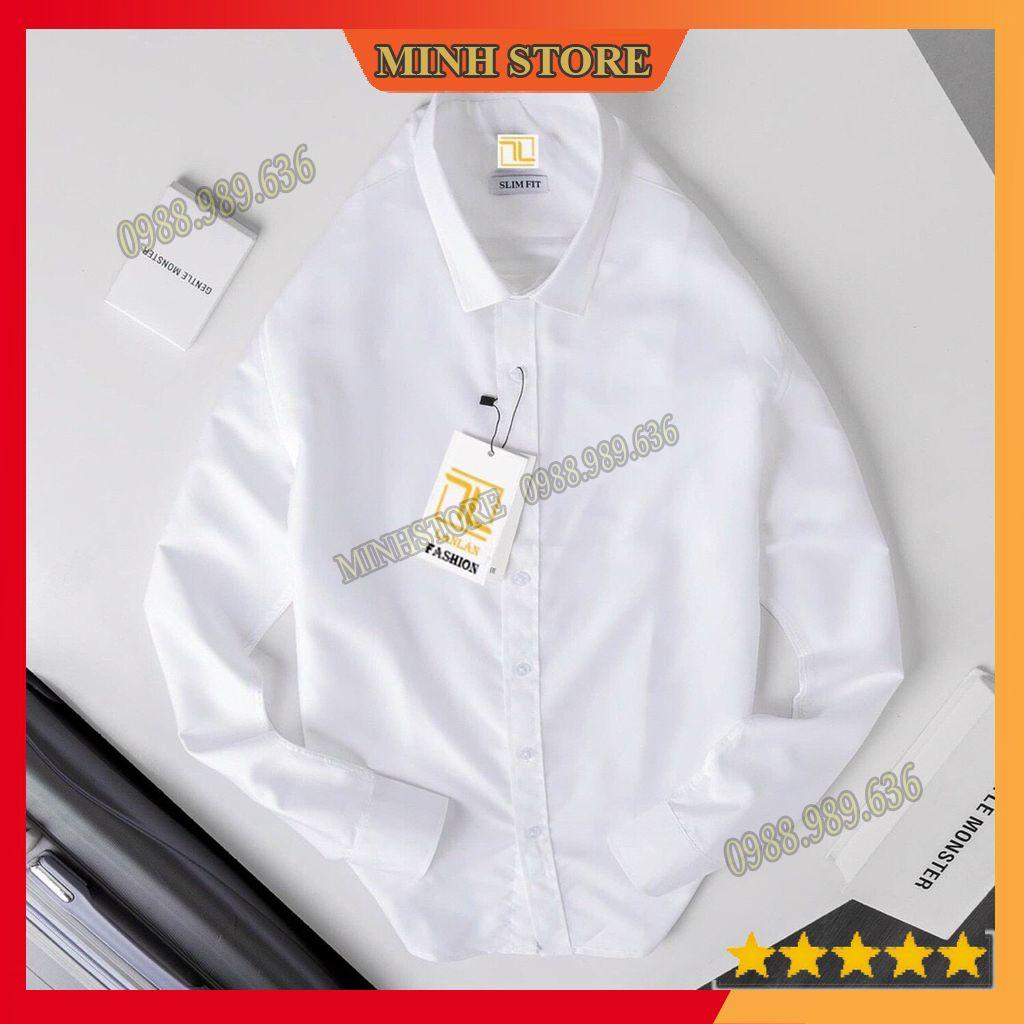 Áo sơ mi nam trơn dài tay, gấp hộp áo sơ mi công sở chất liệu lụa mịn cao cấp Minhstore66