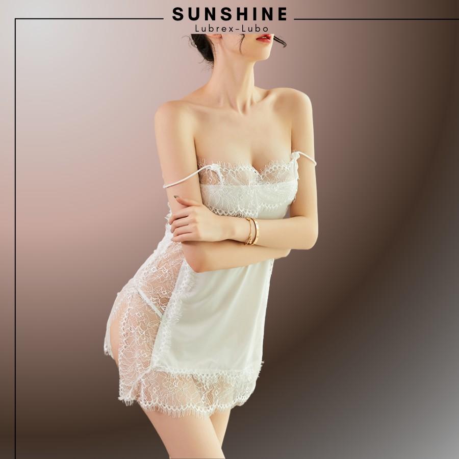 Váy Ngủ Nữ Hai Dây Phối Ren Sexy Lụa Gợi Cảm Quyến Rũ Màu Trắng SUNSHINE SX1526