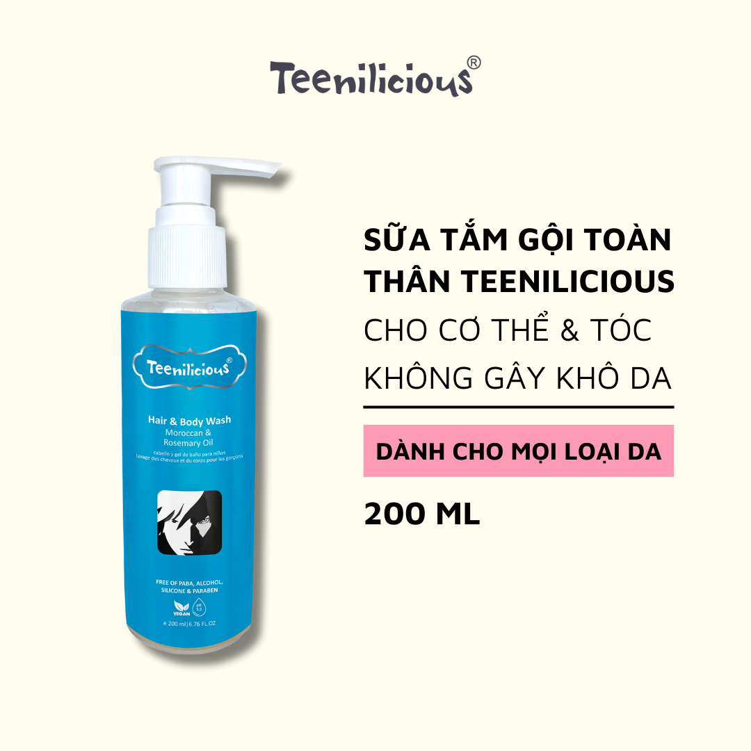 Sữa Tắm Gội Toàn Thân Teenilicious Hair & Body Wash Moroccan & Rosemary Oil Dưỡng Ẩm Bóng Mượt 200ml