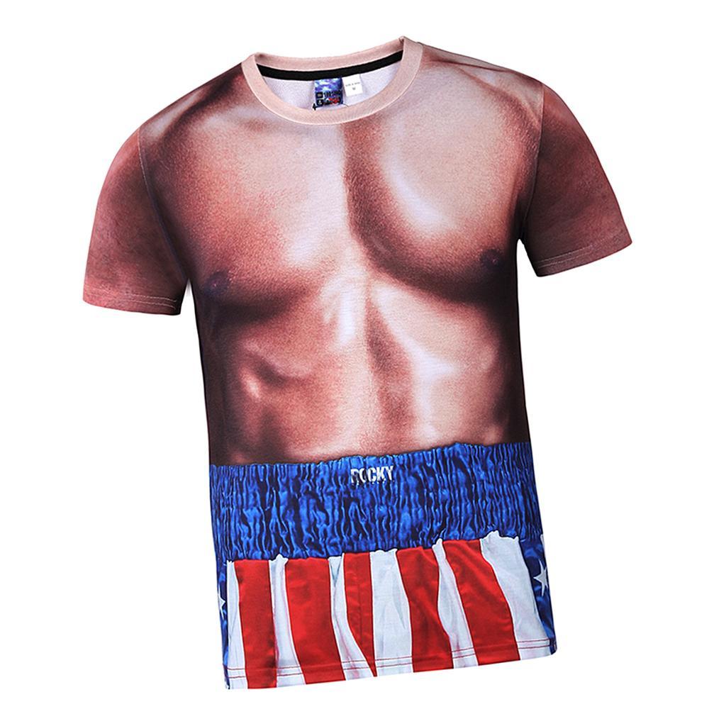 Funny American Style T-Shirt Men Summer 3D Print Crew Neck Short Sleeve Muscle Man Tee M-3XL