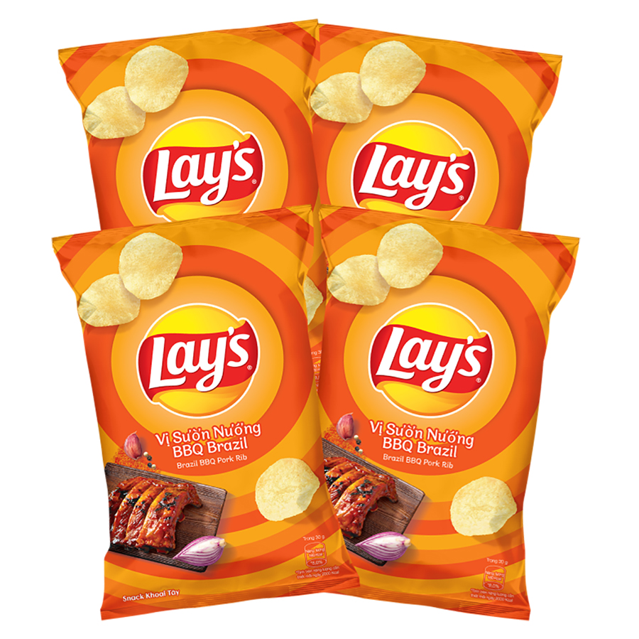 Combo 4 Lays Vị Sườn Nướng BBQ 95g