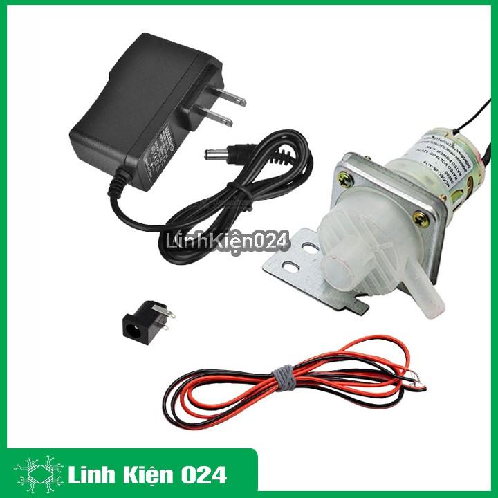 Combo bộ máy bơm mini 12v Trắng + Nguồn 12V-1A ( Tặng 01 Jack DC cái, 02 đoạn dây điện đỏ-đen )