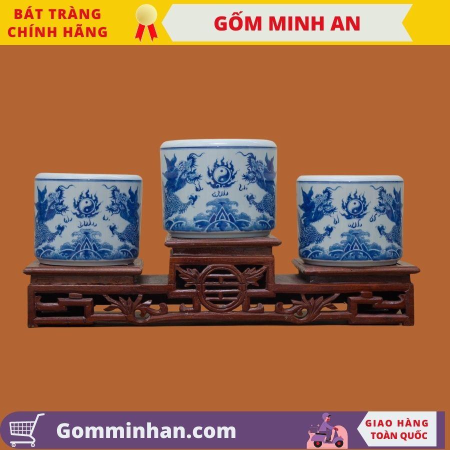 Bát Hương Thờ Cao Cấp Vẽ Rồng Men Ngọc Men Xanh Cổ- Gốm Sứ Bát Bát Tràng- Gốm Minh An