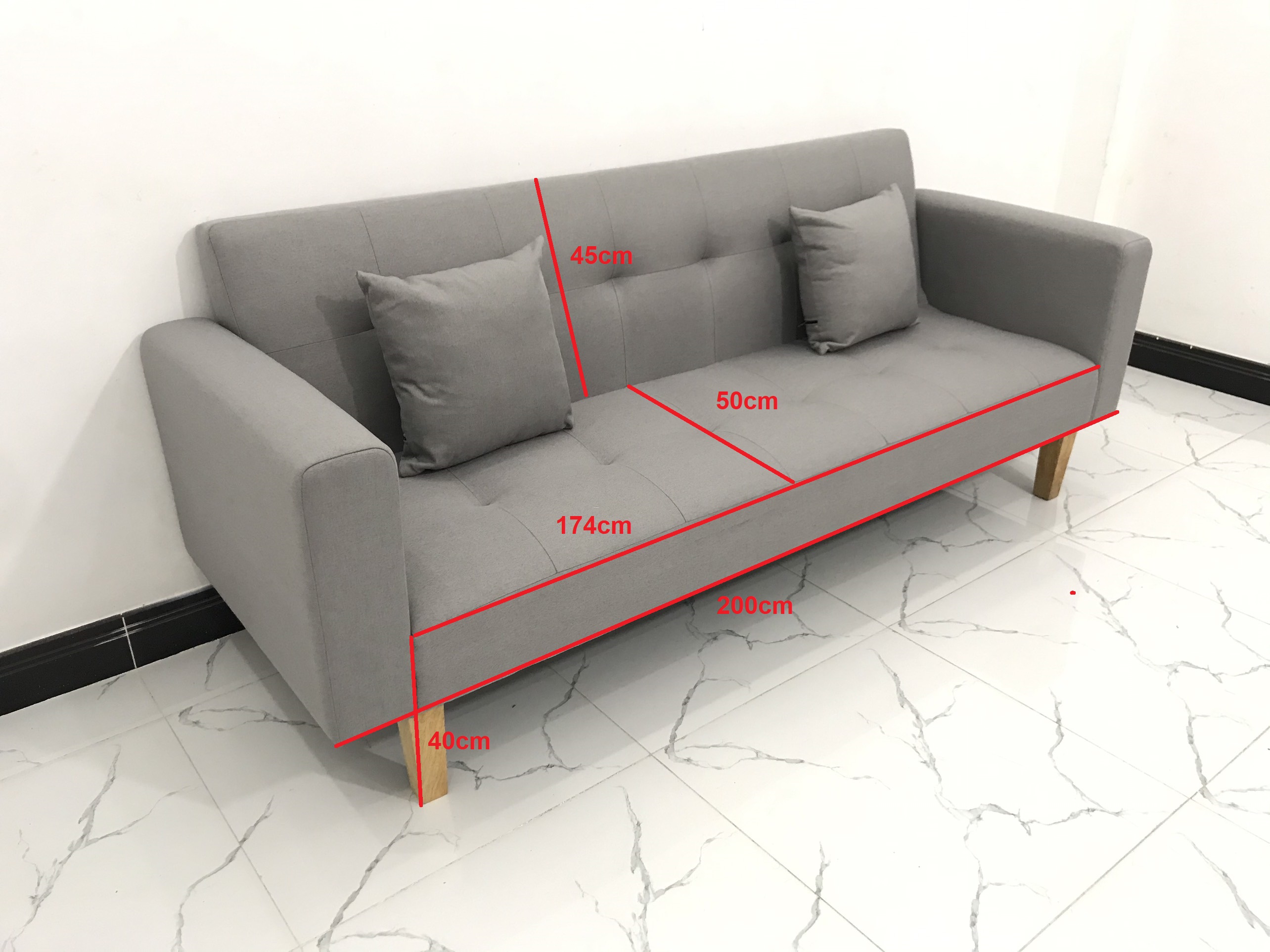 Ghế sofa giường TV xám trắng nhiều kích cỡ