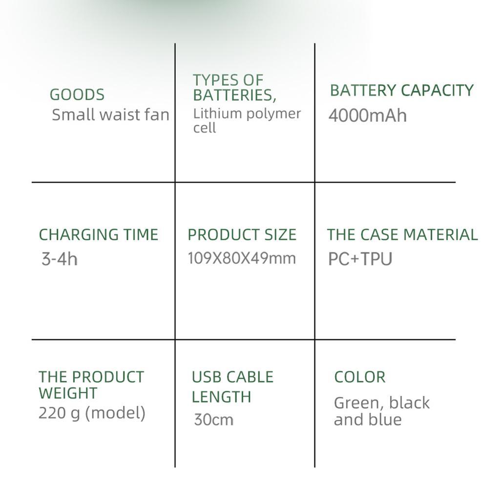 Portable Waist USB Rechargeable Lazy Fan Hanging Rest Fan Black