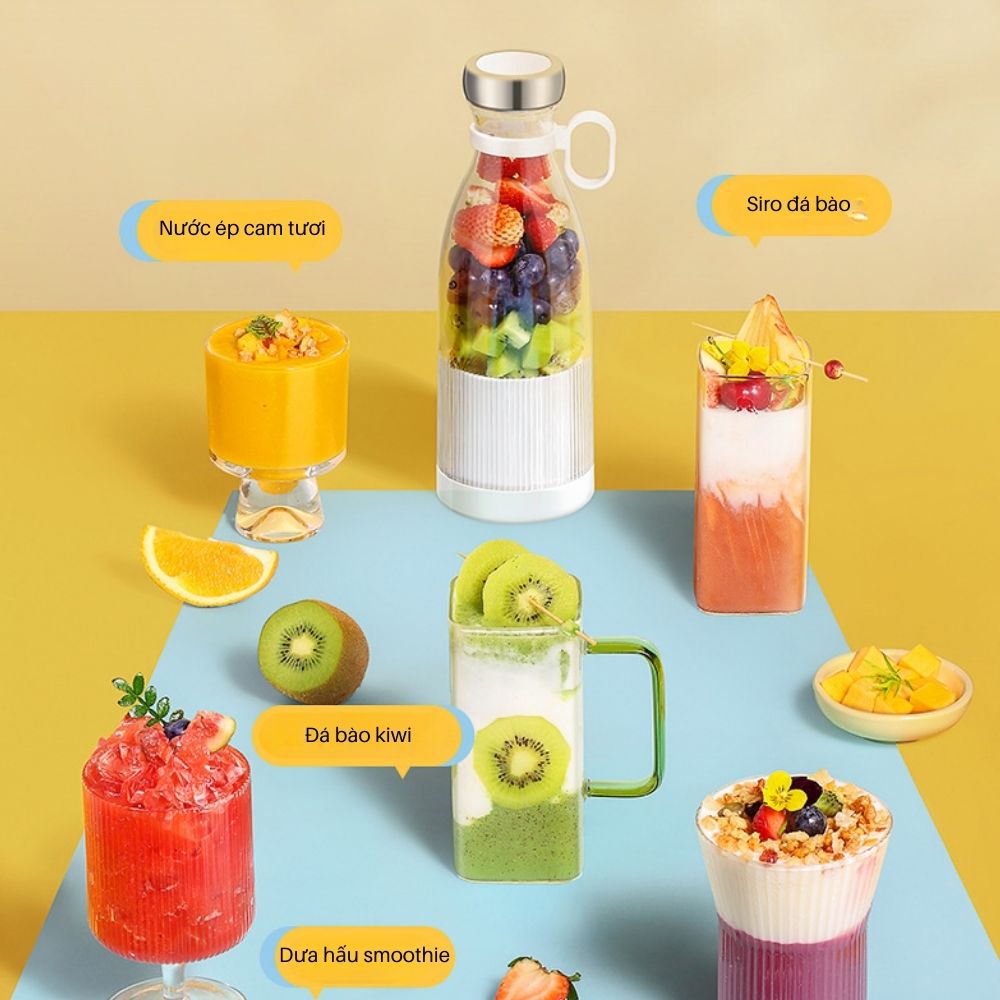 Máy Xay Sinh Tố Cầm Tay Mini, Máy Say Sinh Tố Fresh Juice Đa Năng Ép Trái Cây Hoa Quả 6 Lưỡi Dao Sạc Điện 350ml