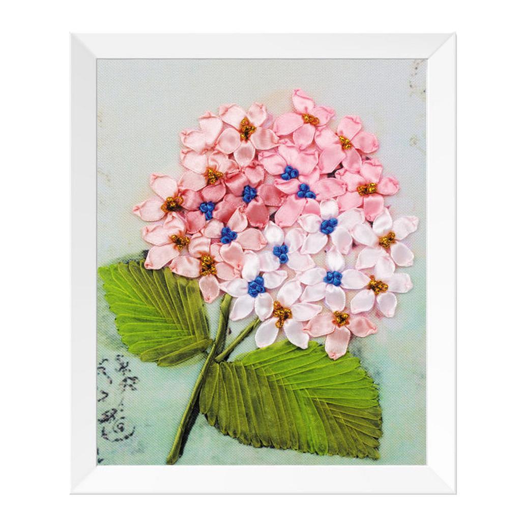 Ribbon Embroidery Kit for Beginner Pink Flower Pattern DIY Home Wall Decor