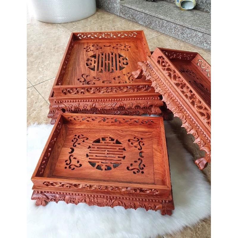Khay trà chân rồng gỗ hương 38x28x12cm