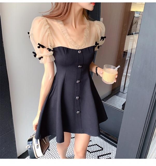 ẢNH THẬT- Đầm đen phối ren tám nơ cực xinh M2