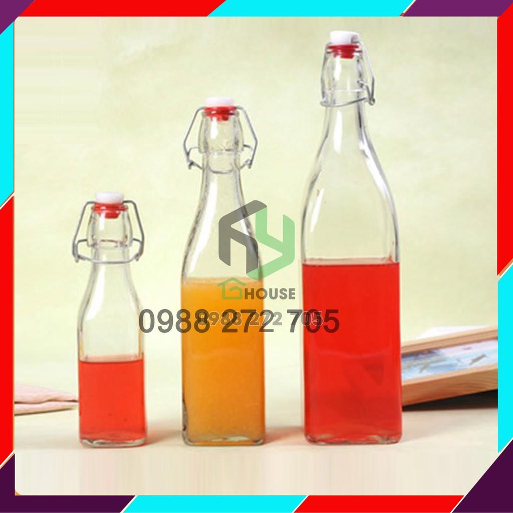 Chai thủy tinh có khóa gài 250ml thân vuông