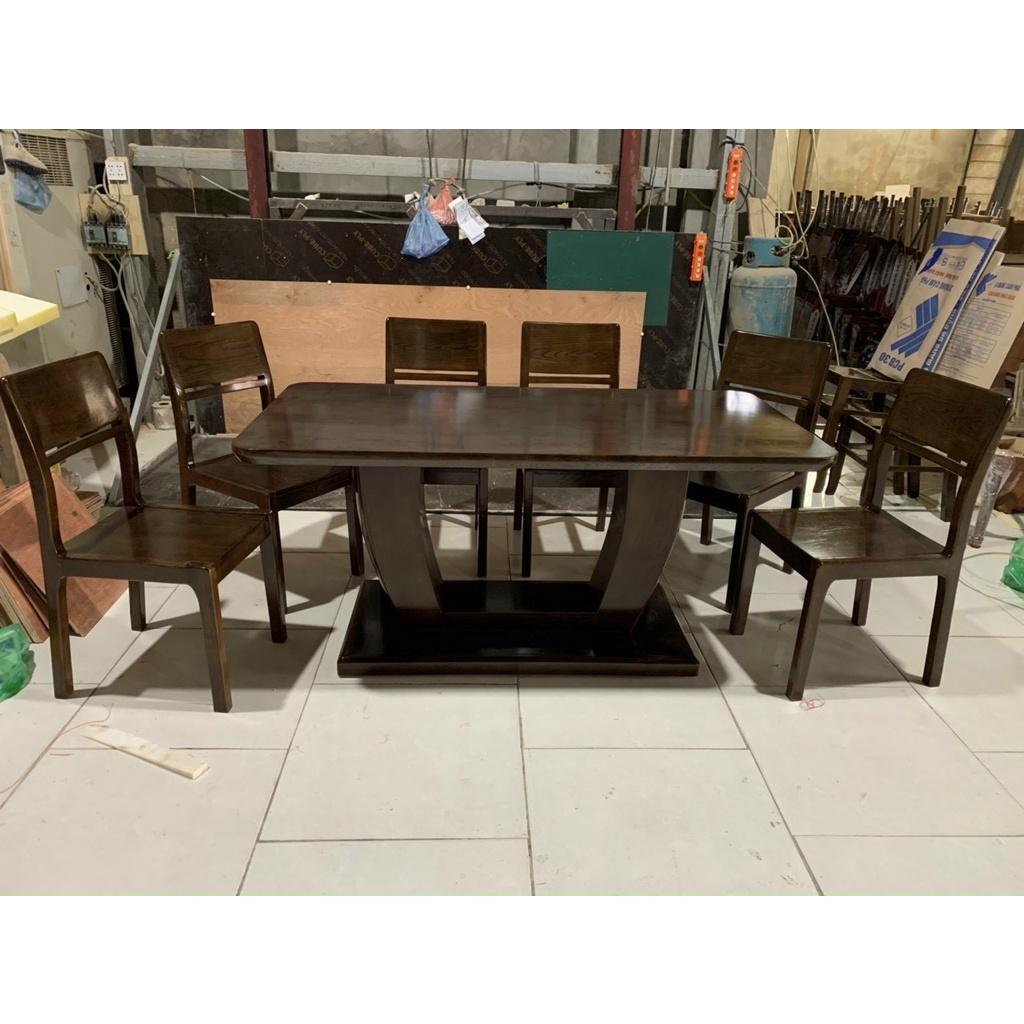 Bàn ăn 6 ghế gỗ sồi nga kiểu chân thuyền