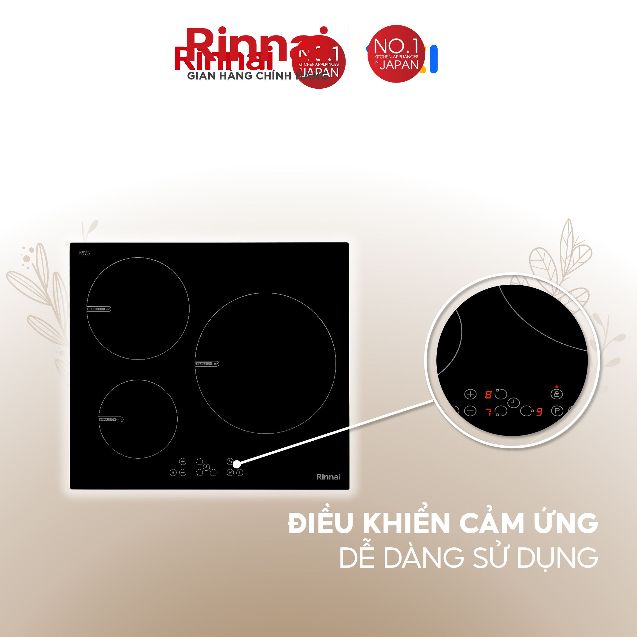 Bếp từ Rinnai RB-6103H-CB mặt kính Schott 7200W - Hàng chính hãng.