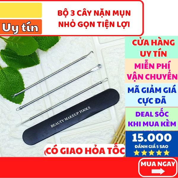 Bộ 3 dụng cụ nặn mụn đầu đen, trứng cát, cám...cao cấp có hộp đựng đi kèm an toàn nhỏ gọn