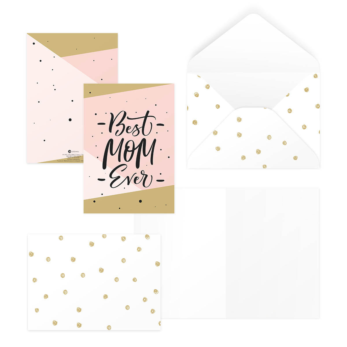 Thiệp tặng mẹ, mother’s day, ngày phụ nữ, ngày Vu Lan BEST MOM EVER 12,5x17,6 SDstationery PINK pattern hồng vàng chấm bi