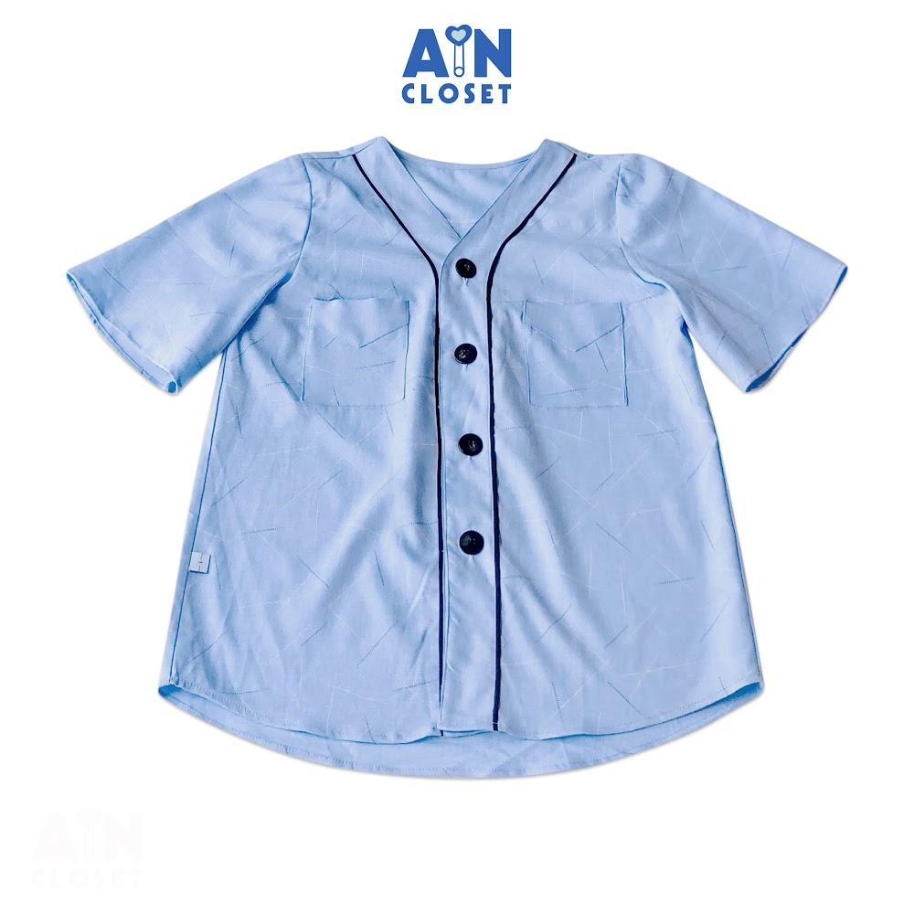 Áo sơ mi xanh cho mẹ cổ chữ V cotton Âu - AICDMEZGSKFO - AIN Closet