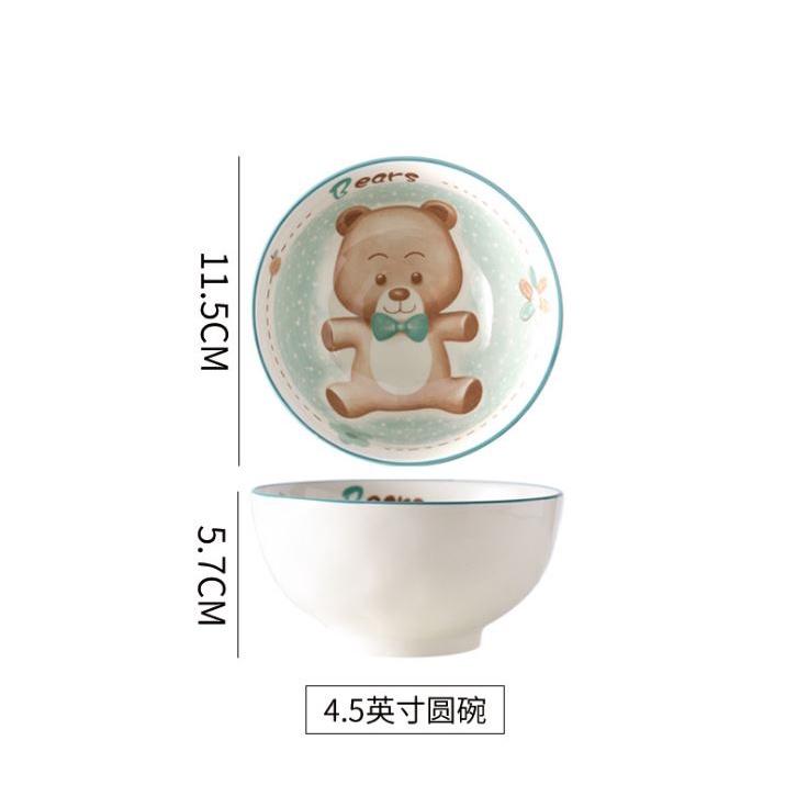 Bộ chén bát sứ, khay sứ Gấu Xanh dễ thương cho bé