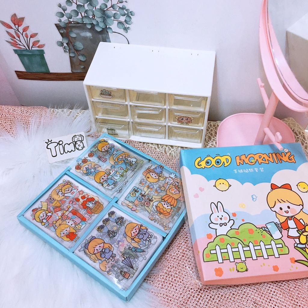 Hộp 100 tấm sticker cute chống nước và dạng hình dán giấy vintage dễ thương trang trí dán sổ 5 mẫu