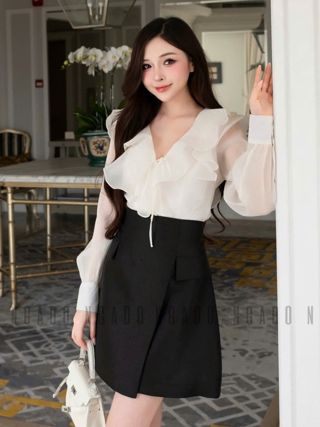 Chân váy đen vạt xéo NGADO , chân váy ngắn , chân váy công sở