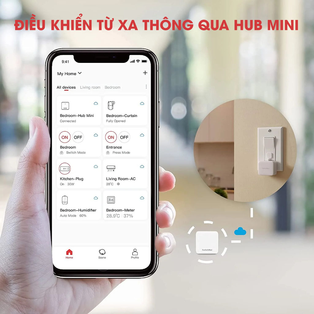 Combo Công Tắc Bot + Điều khiển trung tâm Hub Mini - Switchbot Bot + Switchbot Hub Mini - Hàng chính hãng