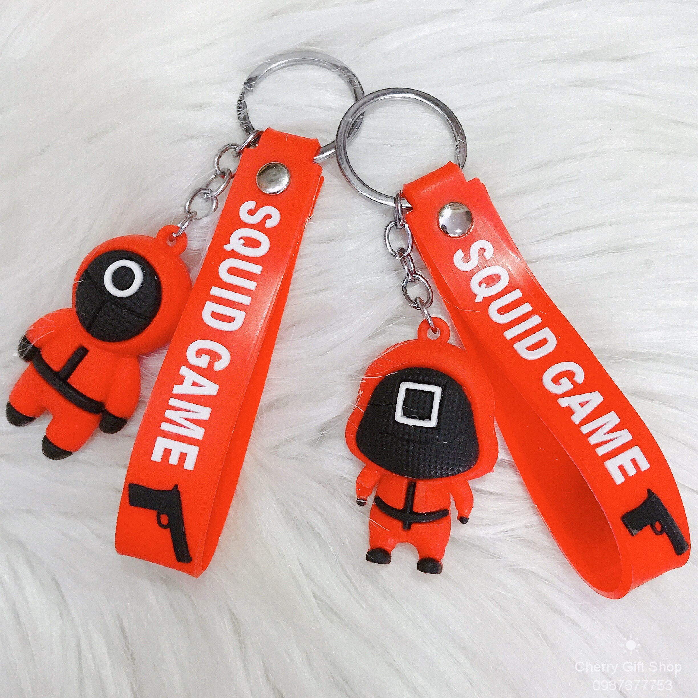 Móc Khóa Cao Su Đặc Kèm Dây Strap Nhân Vật Squid Game Trò Chơi Con Mực