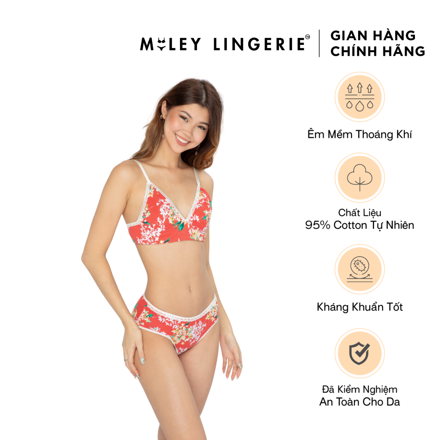 Bộ Đồ Lót Cotton Lụa Phối Ren Nature Wind Miley Lingerie - Màu Đỏ