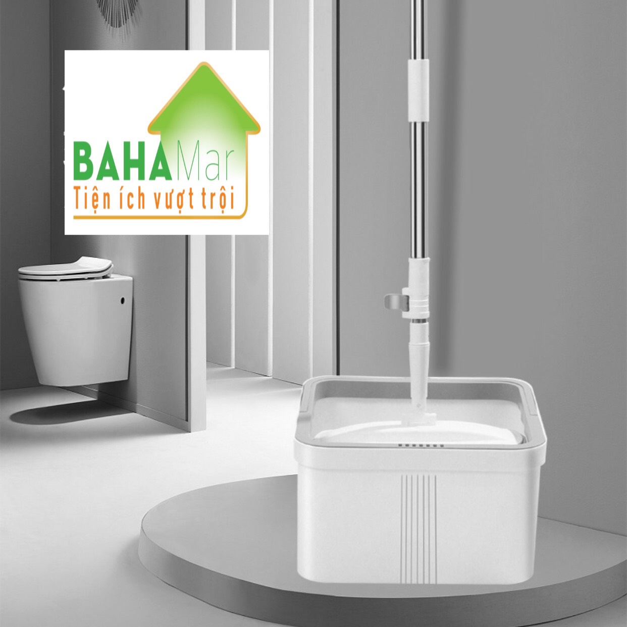 BỘ CÂY LAU NHÀ CHẬU VUÔNG PHẲNG, CÂY LAU HÌNH TRỤ ẤN XOAY TỰ ĐỘNG TÁCH NƯỚC BẨN "BAHAMAR" Nước sạch giặt giẻ lau và xoáy loại bỏ nước bẩn ra chậu ngoài một cách tách biệt luôn