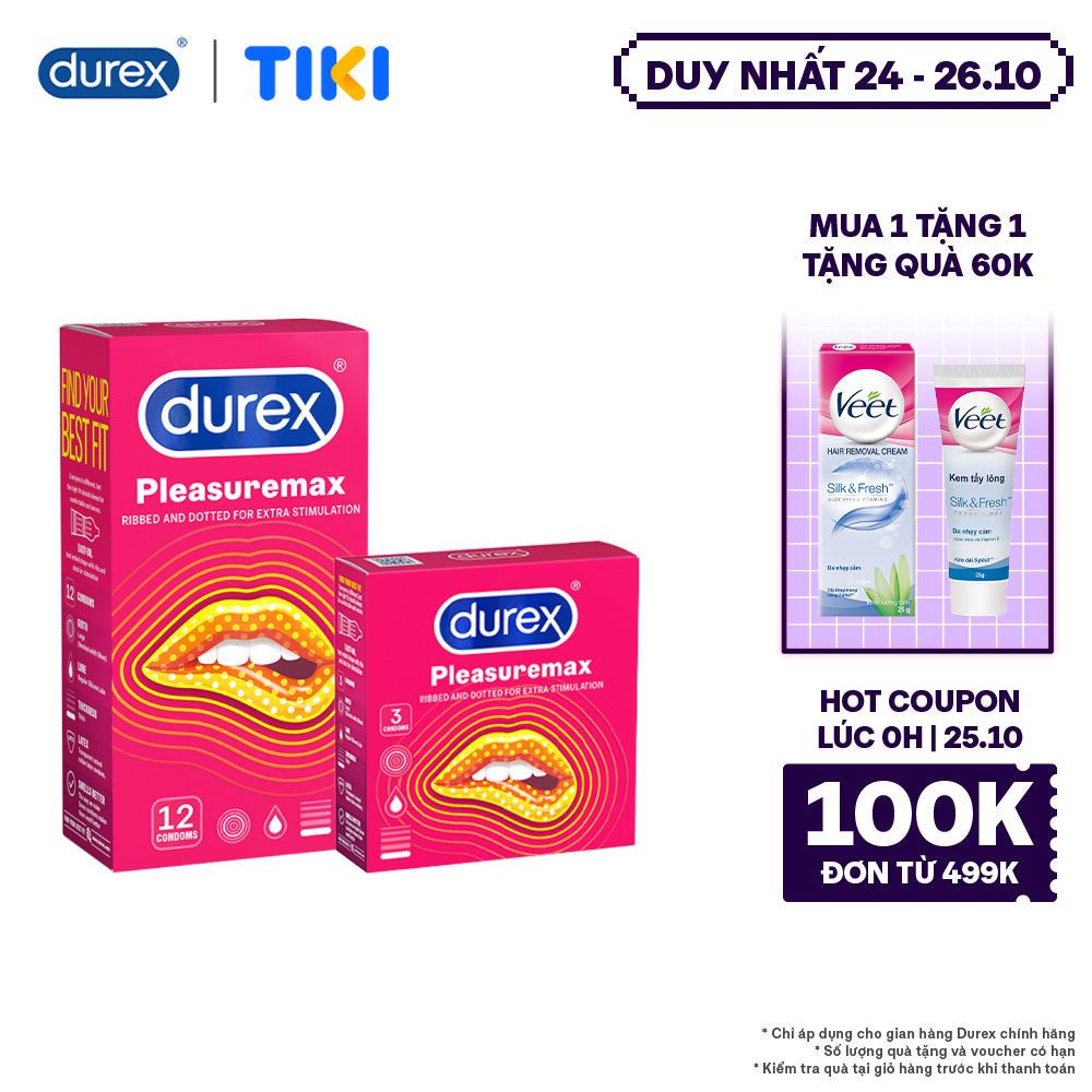 Combo Bao cao su Durex Pleasuremax Hộp 12 Bao và hộp 3 bao