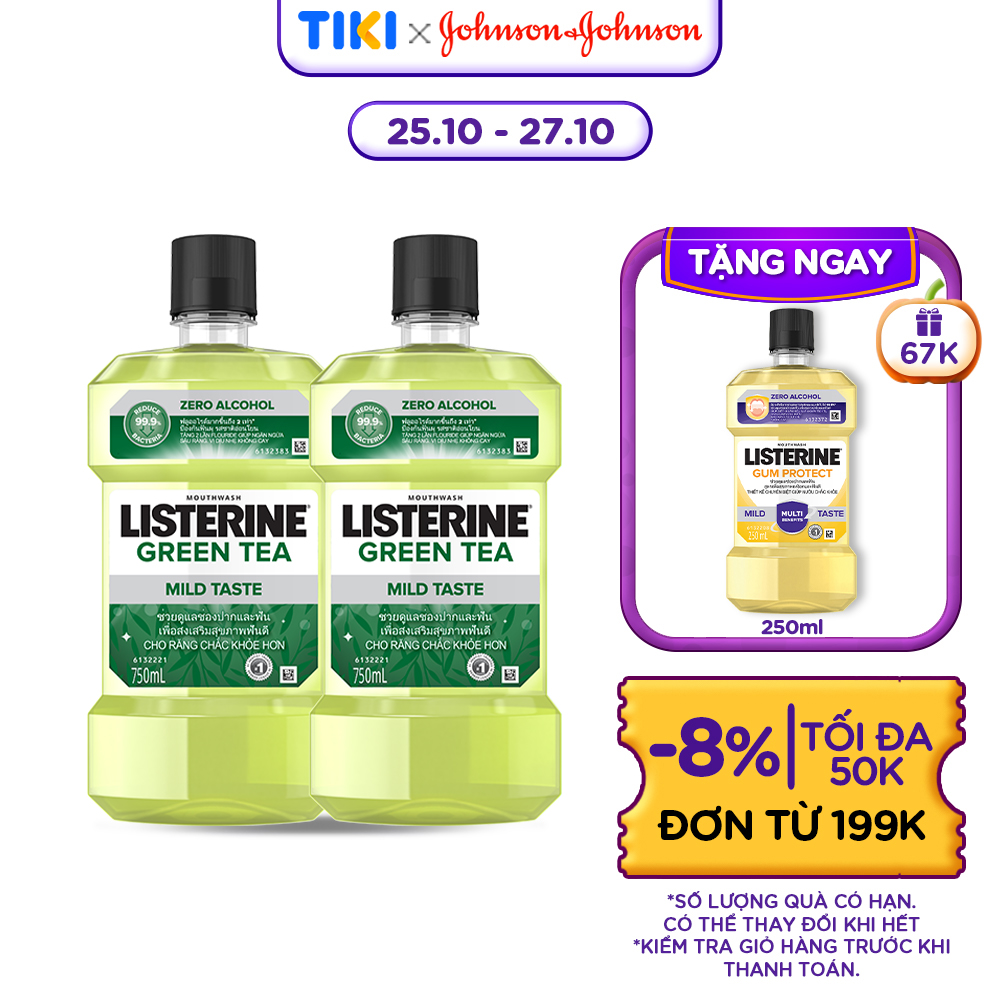 Bộ 2 Nước Súc Miệng Ngừa Sâu Răng Listerine Green Tea Zero Alcohol 750ml/chai