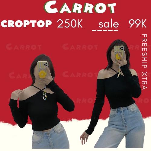 Áo trễ vai tay dài hở vai cổ yếm dây áo kiểu nữ đẹp tay dài chất thun gân cao cấp mền co giãn ôm body carrotxinhdep - 4