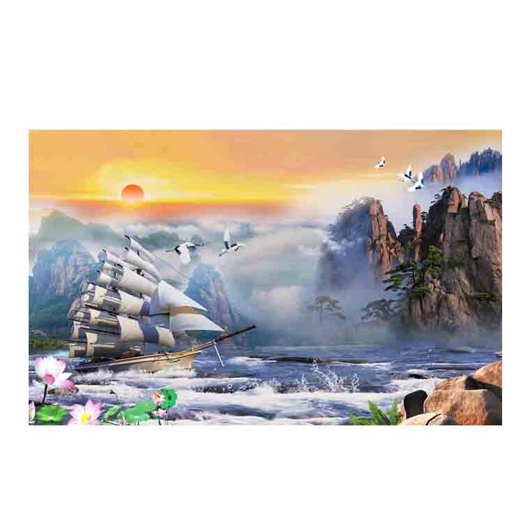 ,Tranh treo tường phong thủy, thuận buồm xuôi gió, ra khơi in decal pp TB07