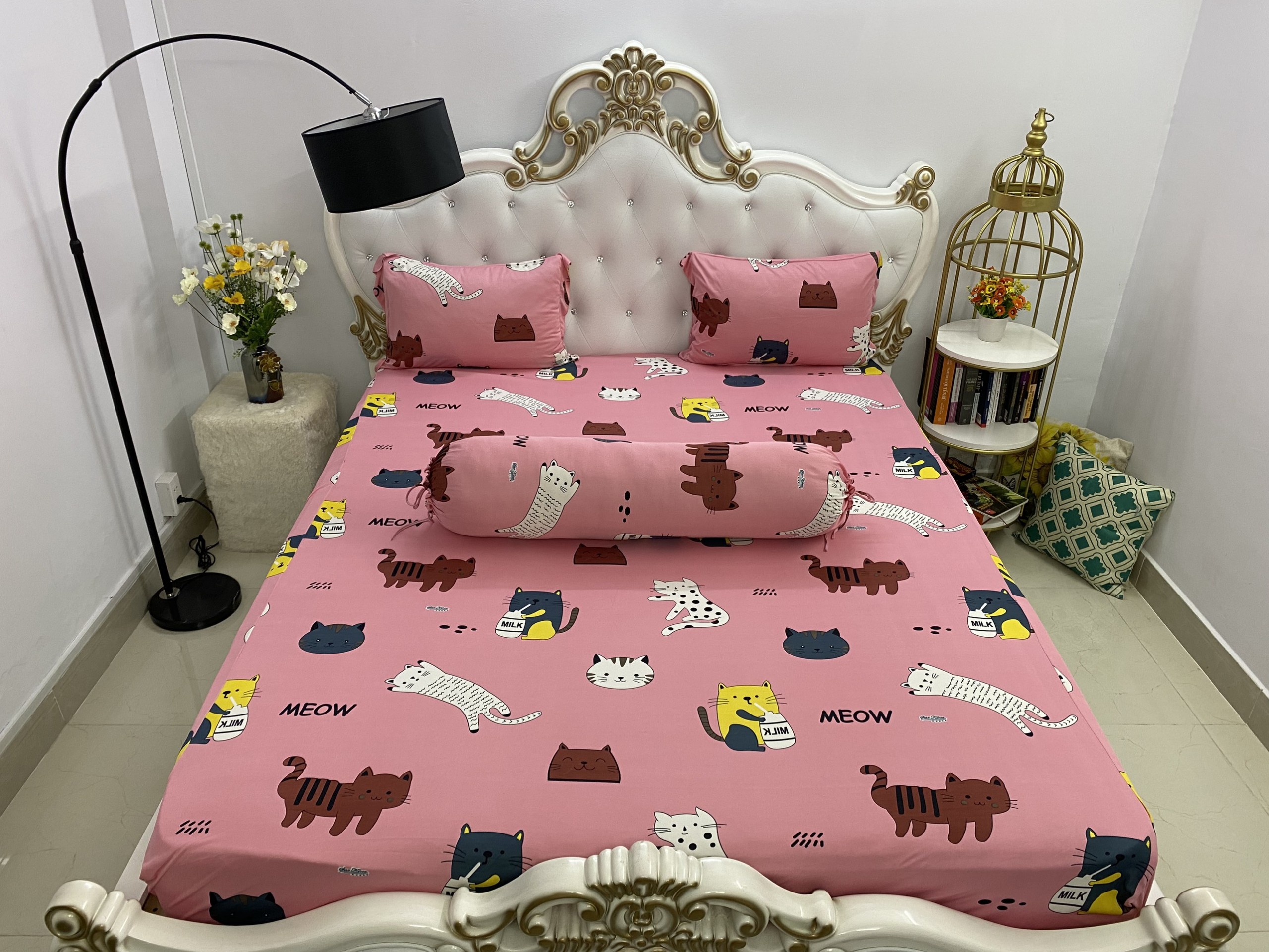 Bộ Drap Thun Hàn Quốc mát lạnh drap và 3 áo gối