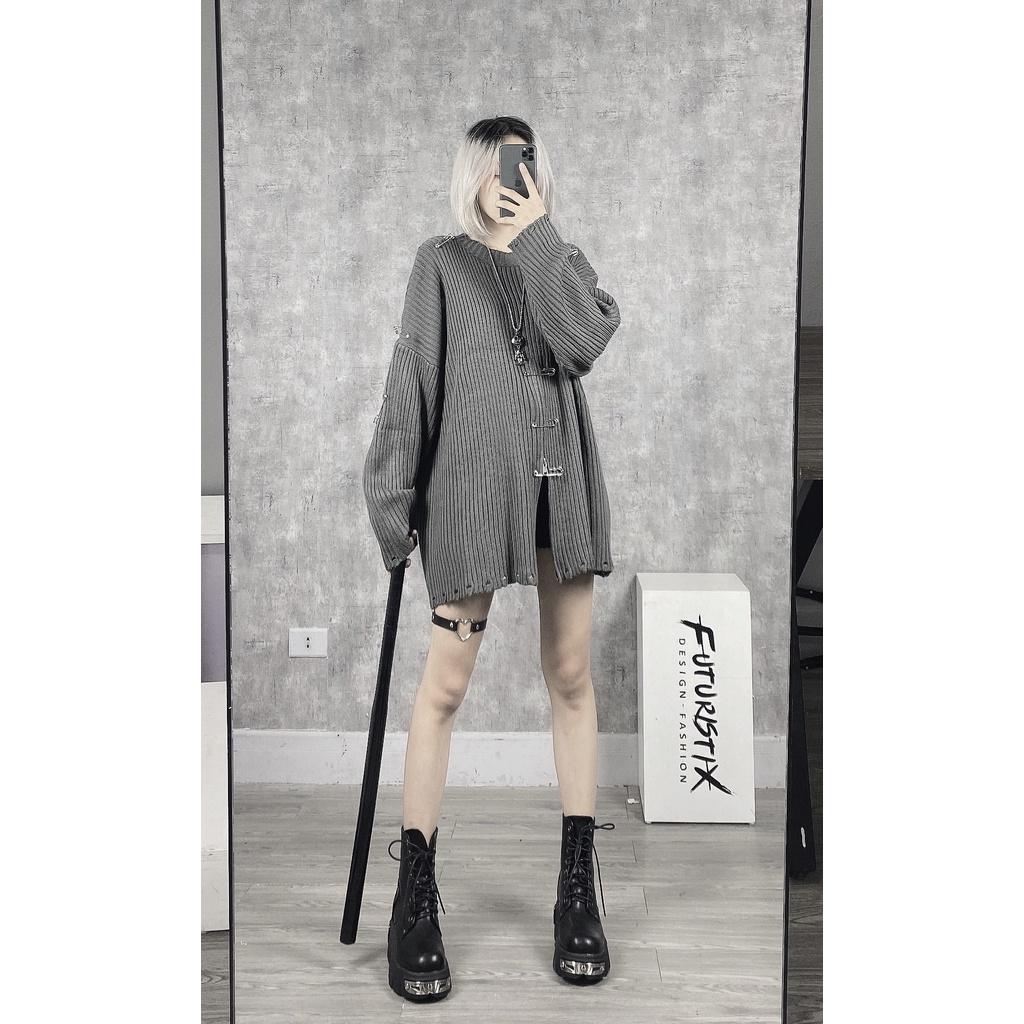 Áo Len Mix Kim Băng, Áo Len Unisex Form Rộng Xẻ Trước Có Zipper Khóa Cực Ngầu