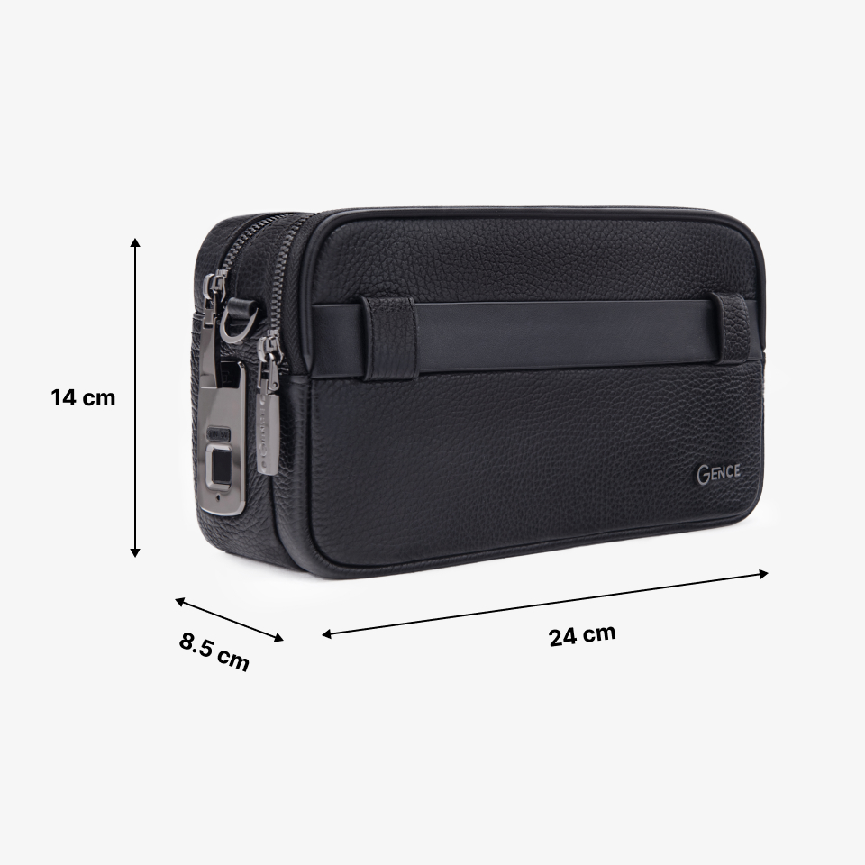 Clutch Đeo Chéo Ví Nam Cầm Tay GENCE RB08 Da Bò Khóa Vân Tay Cao Cấp Màu Đen