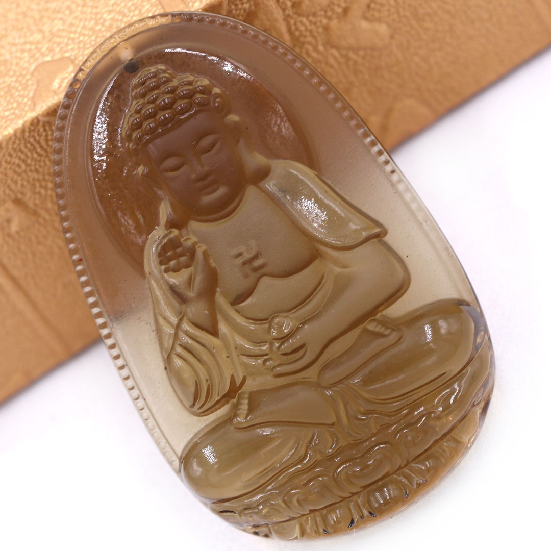 Mặt Phật A di đà đá đá obisdian  1.9cm x 3cm  kèm vòng cổ dây cao su đen + móc inox vàng, Phật bản mệnh, mặt dây chuyền