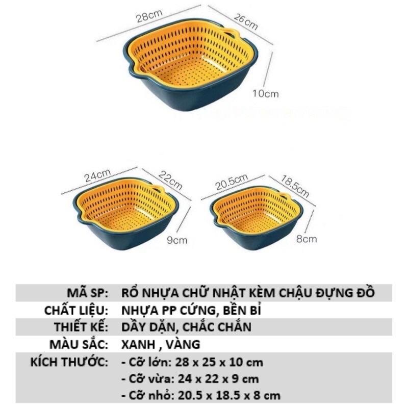 Sét rổ nhựa 6 món kèm thau đựng thực phẩm rau quả - Bộ thau rỗ nhựa 6 món cao cấp đựng đồ đa năng