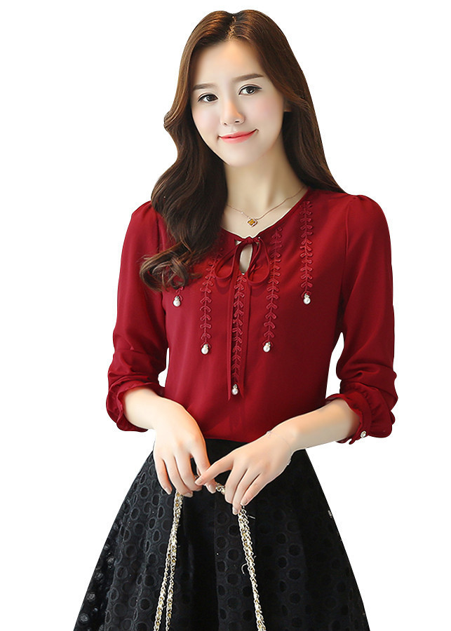 Áo sơ mi nữ phối ren dây rơi duyên dáng