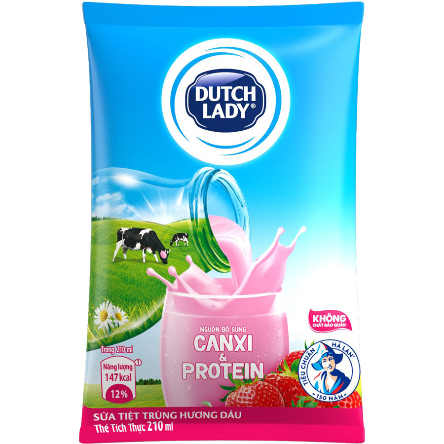 Thùng 48 Bịch Sữa Tiệt Trùng Dutch Lady Cô Gái Hà Lan Dâu (48X210ml)